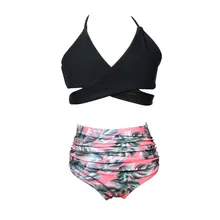 Детский купальный костюм из 2 предметов для детей ясельного возраста для девочек пляжное Высокая талия купальный костюм для девочек, ванный комплект бикини набор наряды купальник дропшиппинг