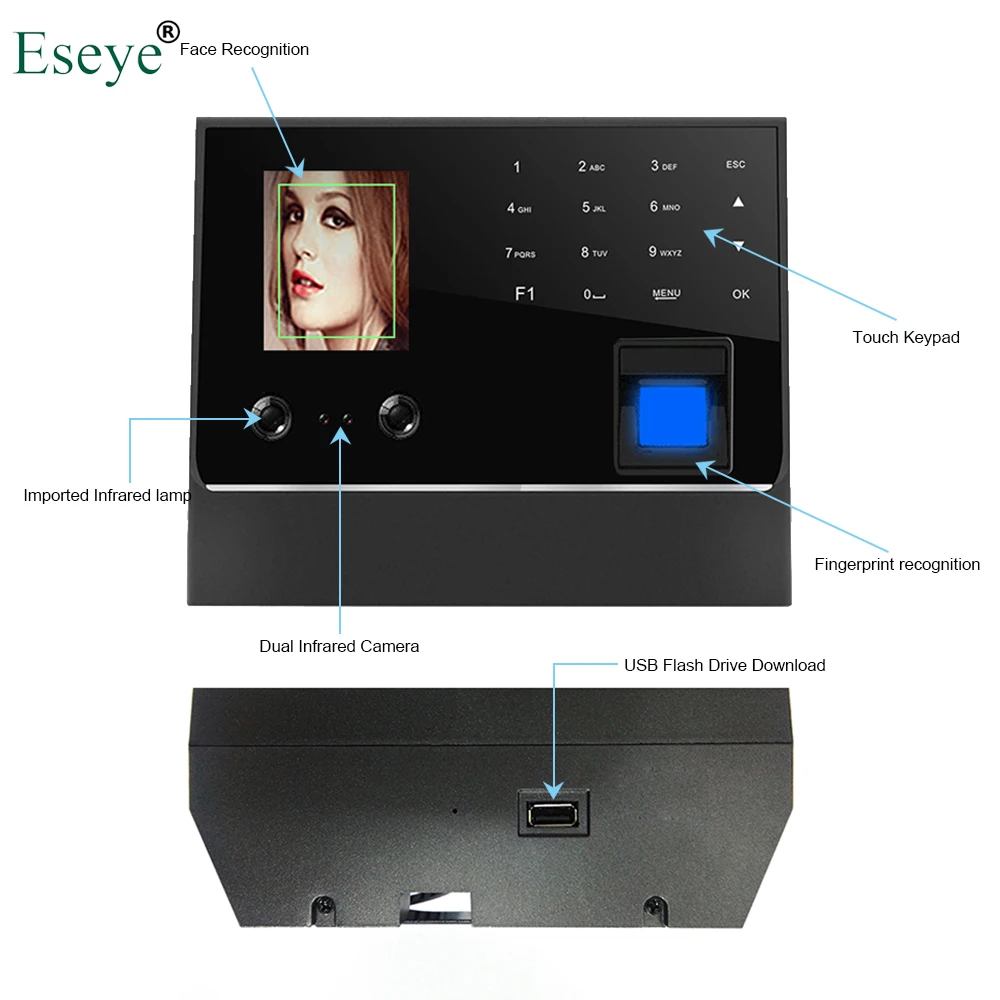 Biometric Face & Fingerprint Time Attendance System Clock Recorder Employee Recognition Digital Electronic Reader Machine TCP/IP