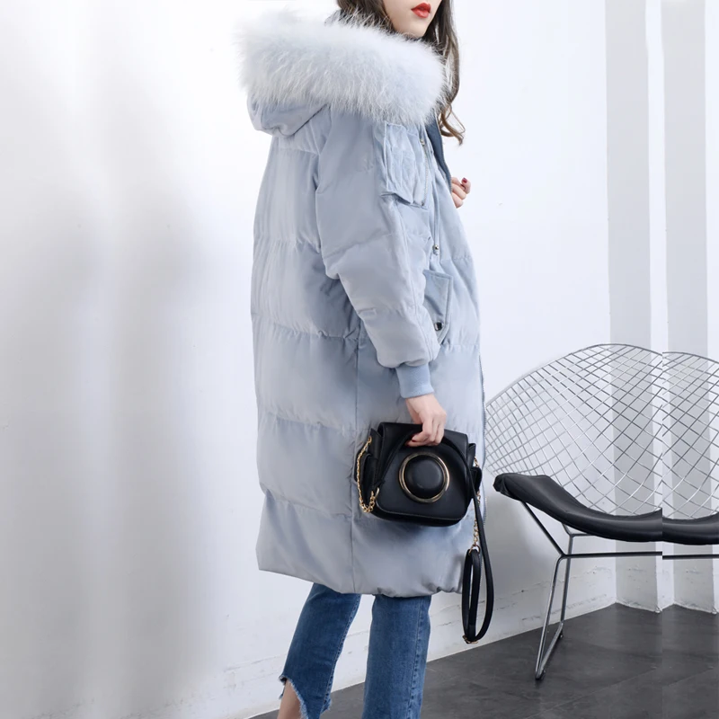 

Down Parkas 2018 Winter Jacket Women's White Duck Down Jackets For Female Natural Raccoon Fur Long Thick Hooded Female Overcoat