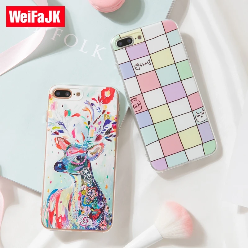 Koop WeiFaJK Emboss Bloem Telefoon Case voor iPhone 7 Plus 8 6 6 s 5 5 s Siliconen Zachte TPU Bloemen back Cover voor iPhone 6 6 s 7 8 Plus Case