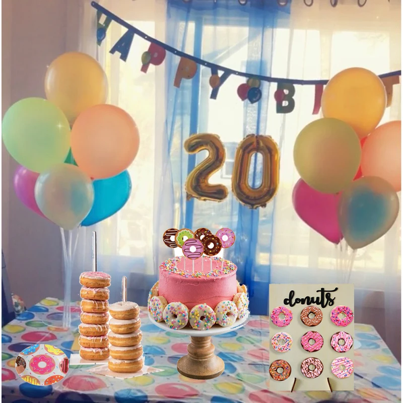 

Donut Party Disposable Tableware Set Donut Wall Paper Plates Cups Napkins Banner Kids Birthday Party Decorations Baby Shower