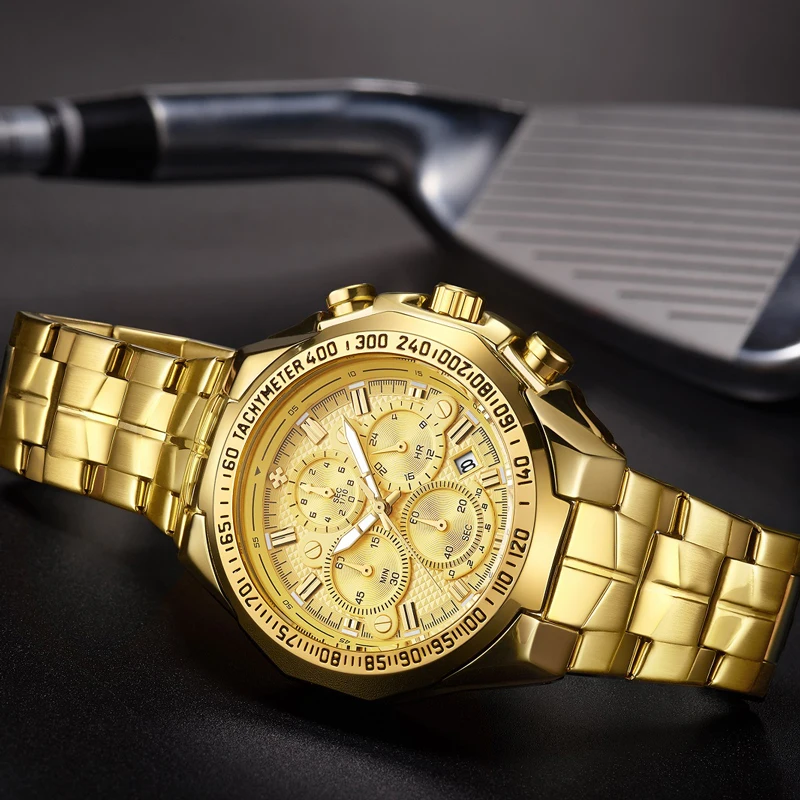 WWOOR мужские часы WristwatchesTop Роскошные брендовые золотые часы с хронографом мужские золотые большие часы