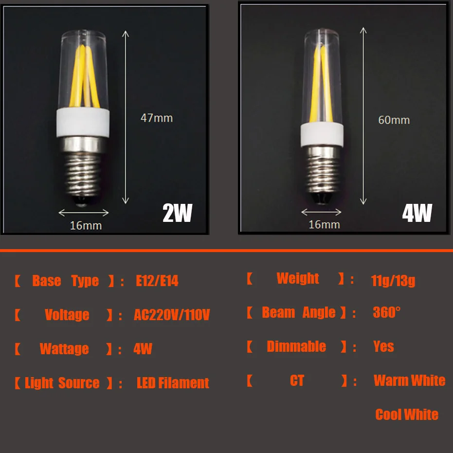 Nuevas Llegadas Dimmable E14 Lámpara LED 220 V 110 V Mini E12 PC Nevera Bombilla Filamento COB Alto Lumen lamparas araña