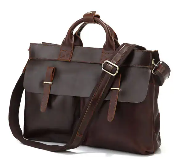 Vintage Dark Brown Genuine Leather Men Briefcase Real Cowhide Men Messenger Bags 14 Laptop Handbag