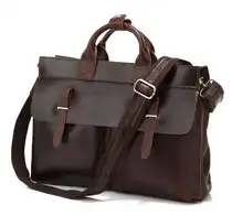 Vintage Dark Brown Genuine Leather Men Briefcase Real Cowhide Men Messenger Bags 14 Laptop Handbag