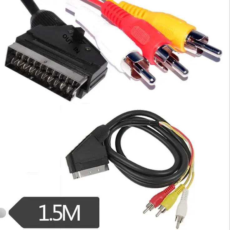 

LBSC 1.5m Golden Head Patch Board Plug Public TO Public Wire Audio Cable SCART TO 3RCA Broom Head Wire True Plating