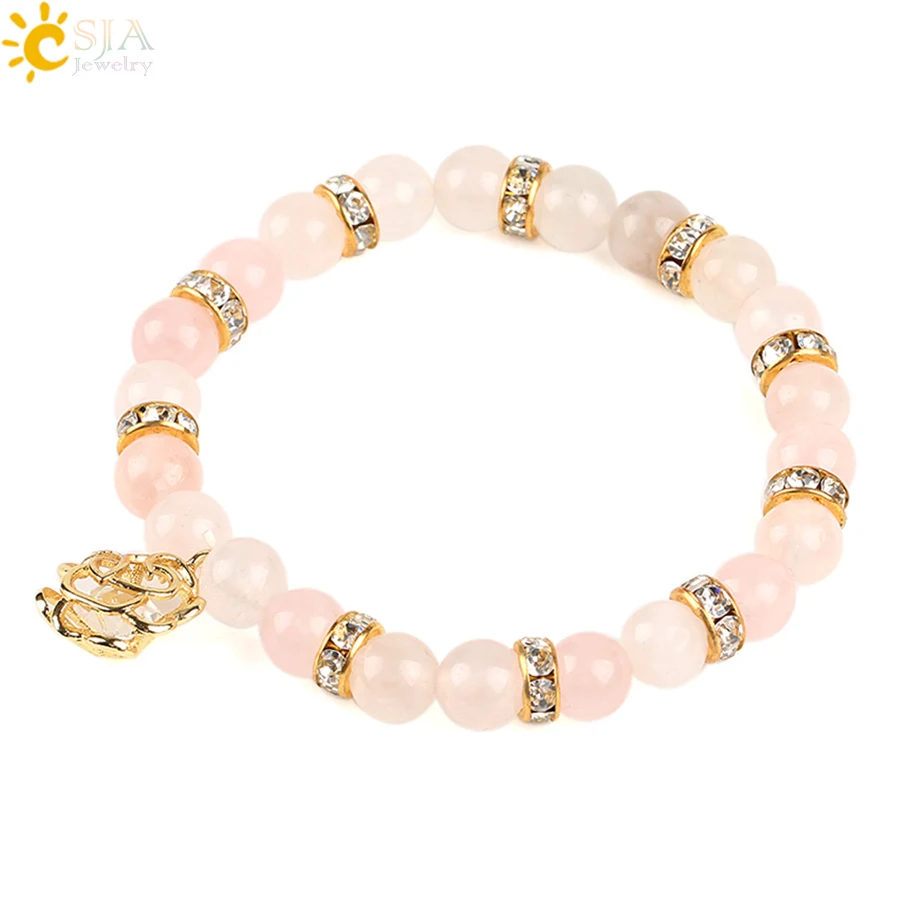 Rhodonite beaded bracelet Rose Quartz gemstone crystal bracelet set Natural lava stone jewelry