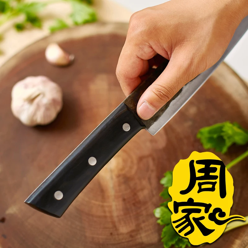 ZHOU Carbon Forged Handmade Chef Cleaver Slicing Meat Fruit Vegetable Knife Eviscerate Bone Butcher Knife Kitchen Cooking Slicer
