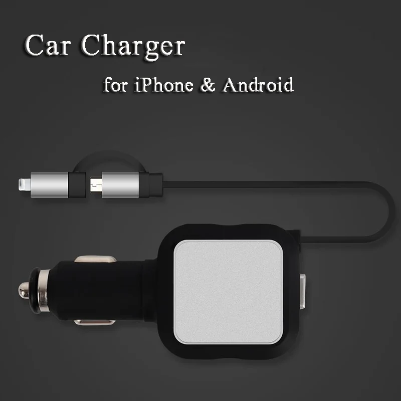 

Car Charger for iPhone 7 8 Plus X XS Max 2 USB Charging Cable for iPhone 6 6S Phone Charger Retractable Wire for Samsung Huawei