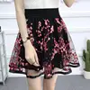 Zuolunouba New Casual Grid Cherry Blossoms Floral Lace Skirts Women A-line Mini Black Skirts Female High Waist Prevent Exposure ► Photo 1/6