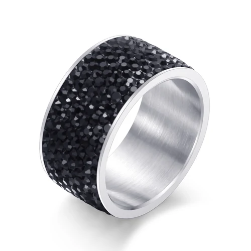 8 рядные кольца с кристаллами для женщин, Австрийское Кристальное кольцо, бижутерия из нержавеющей стали для женщин, свадебные ювелирные изделия - Цвет основного камня: Silver Color Black
