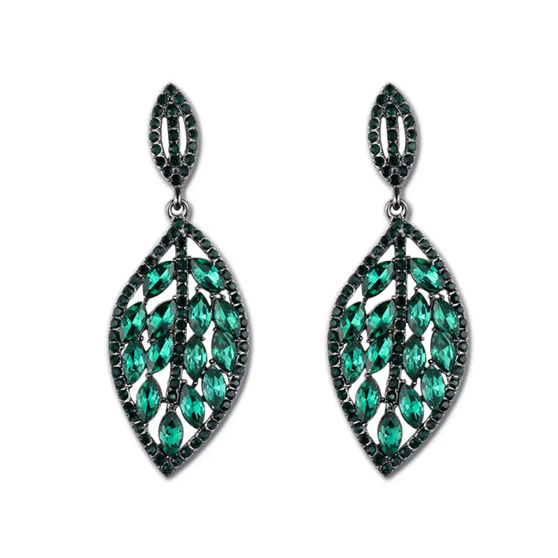 

HOCOLE Silver Color Large Drop Earrings Bride Leaves Shape Crystal Earrings for Women Rhinestone Dangle Wedding Earring Jewelry