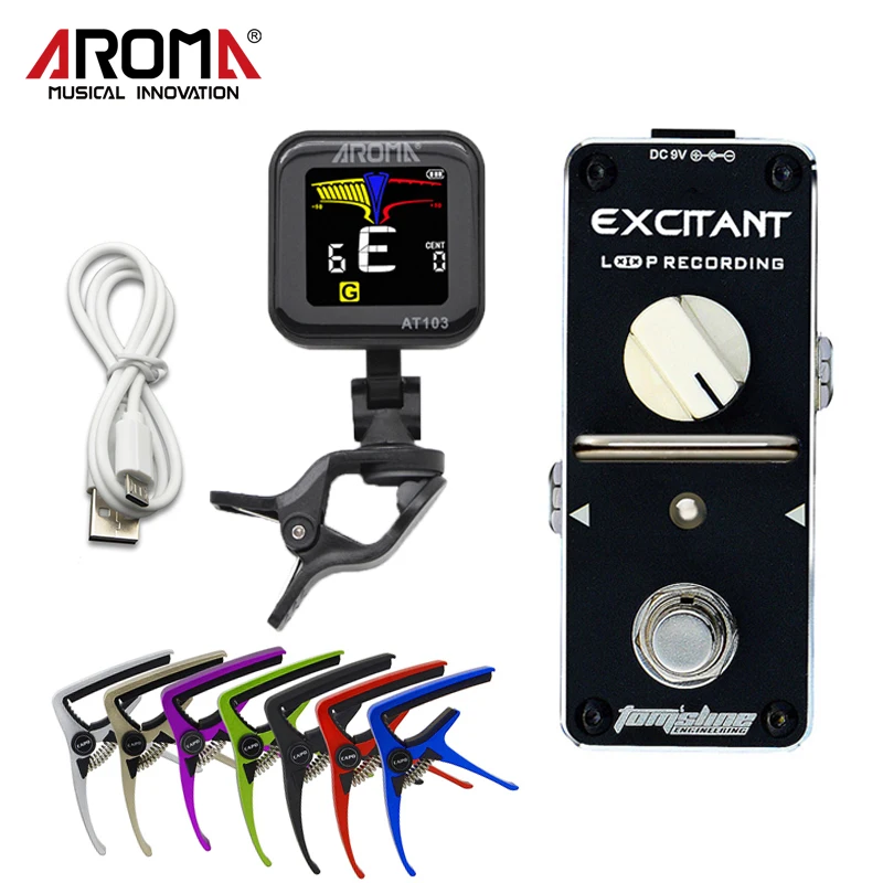 

Aroma High Sensitivity AT103 USB Charge Clip-On Guitar Tuner ALP-3 Guitar Looper Pedal Unlimited Overdub Record 1pc Guitar Capo