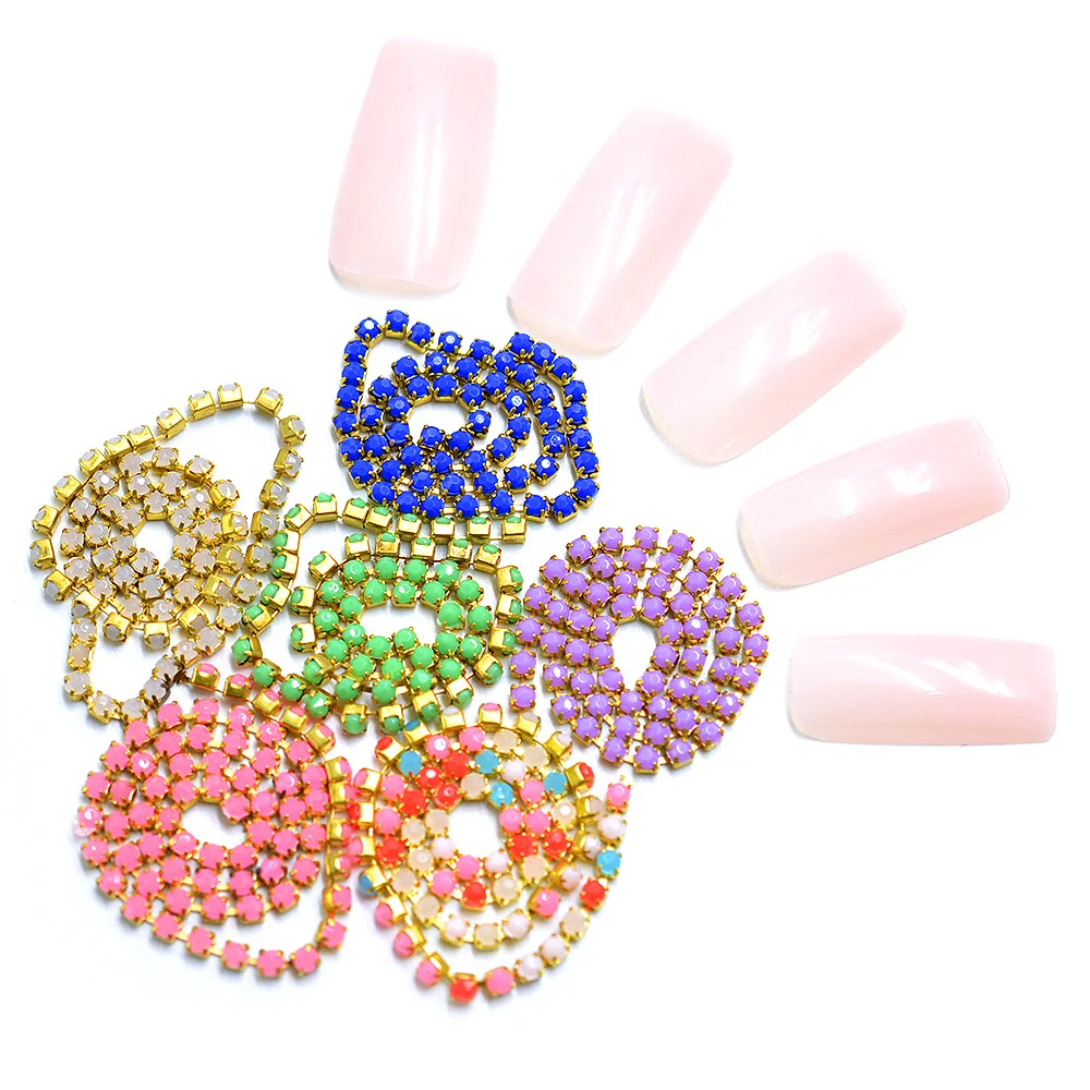 

1 Pack Elessical 15cm Gold Alloy Chain For Nail Rhinestones Mix Colors Cream Green Pink Purple Multicolor For Nail Art Decors