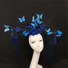 Модные ветви рога бабочка аксессуар для волос Свадебная королева головной убор преувеличенные стиль эльф Подиум Хэллоуин головные уборы