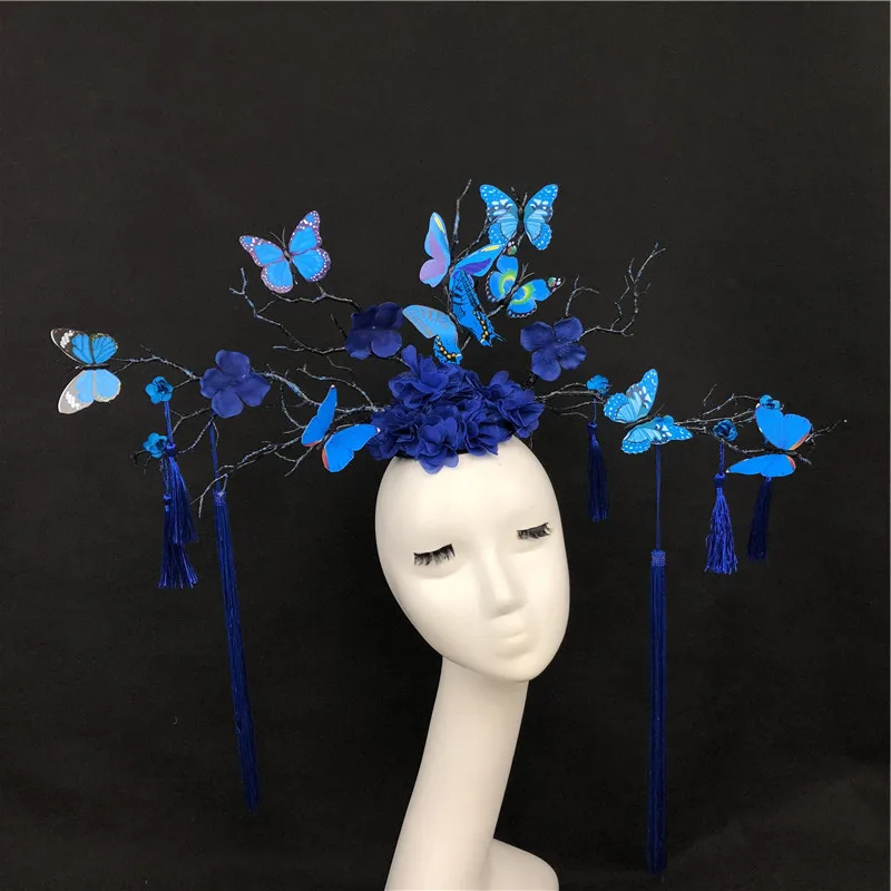 

Fashion Branches Antler Butterfly Hair Accessories Bridal Queen Headdress Exaggerated Style Elf Stage Catwalk Halloween Headwear
