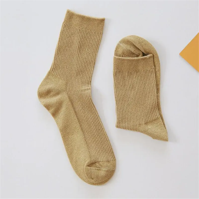 Новые цветные блестящие носки для женщин, модные золотые шелковые блестящие носки, блестящие Calcetines Mujer, милые кавайные длинные носки для женщин - Цвет: 2