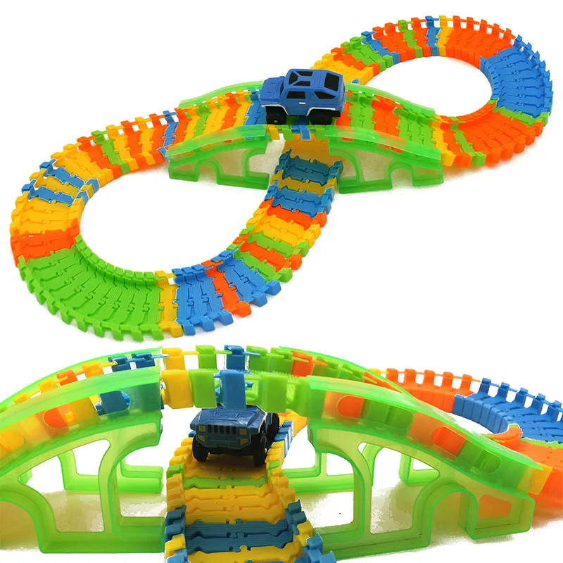 115PCS DIY Stunt Track Car Variety Rail Car Model Cross Bridge Recycle Run Educational Toy for