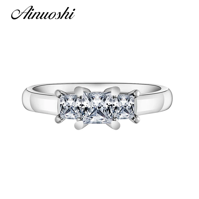 

AINUOSHI 3 Stone SONA Ring Princess Cut Women Bridal 925 Sterling Silver Fashion Jewelry Engagement Ring Wedding Band Party Gift