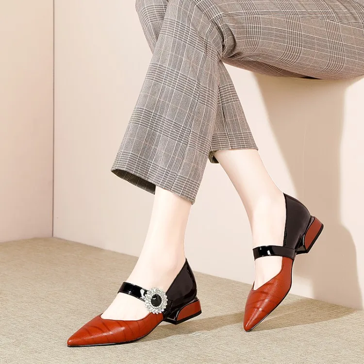 

zorssar 2019 women pumps autumn spring Cow leather Mary Janes buckle strap pointed toe low heel lady shoes party size 40