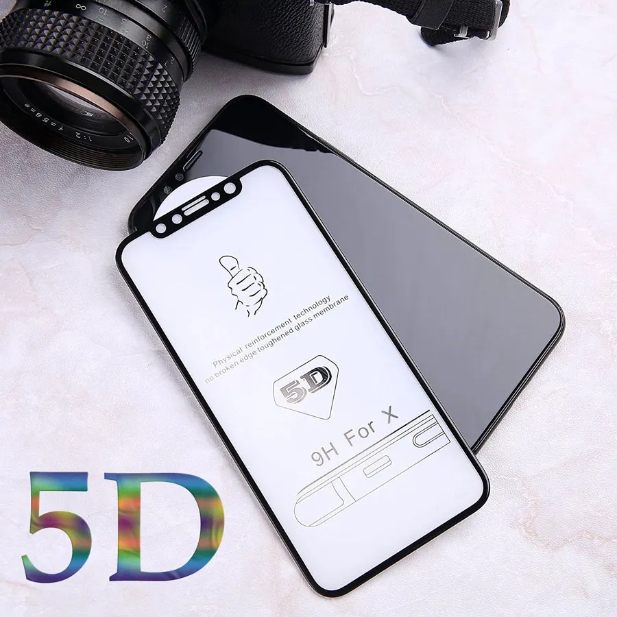Закаленное стекло 5D с закругленными краями и полным покрытием для iPhone X 6 6s 7 8 Plus