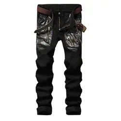 Newsosoo Ретро Мужская мода байкер облегающие джинсовые брюки Fit прямой джинсы для мотоциклистов брюки для мужчин промывают размер 29-38 черный