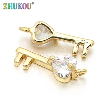 Clé en laiton zircone cubique, 5x16mm, avec breloques d'amour en cristal, accessoires pour découvertes bijoux à bricoler soi-même, modèle VD128
