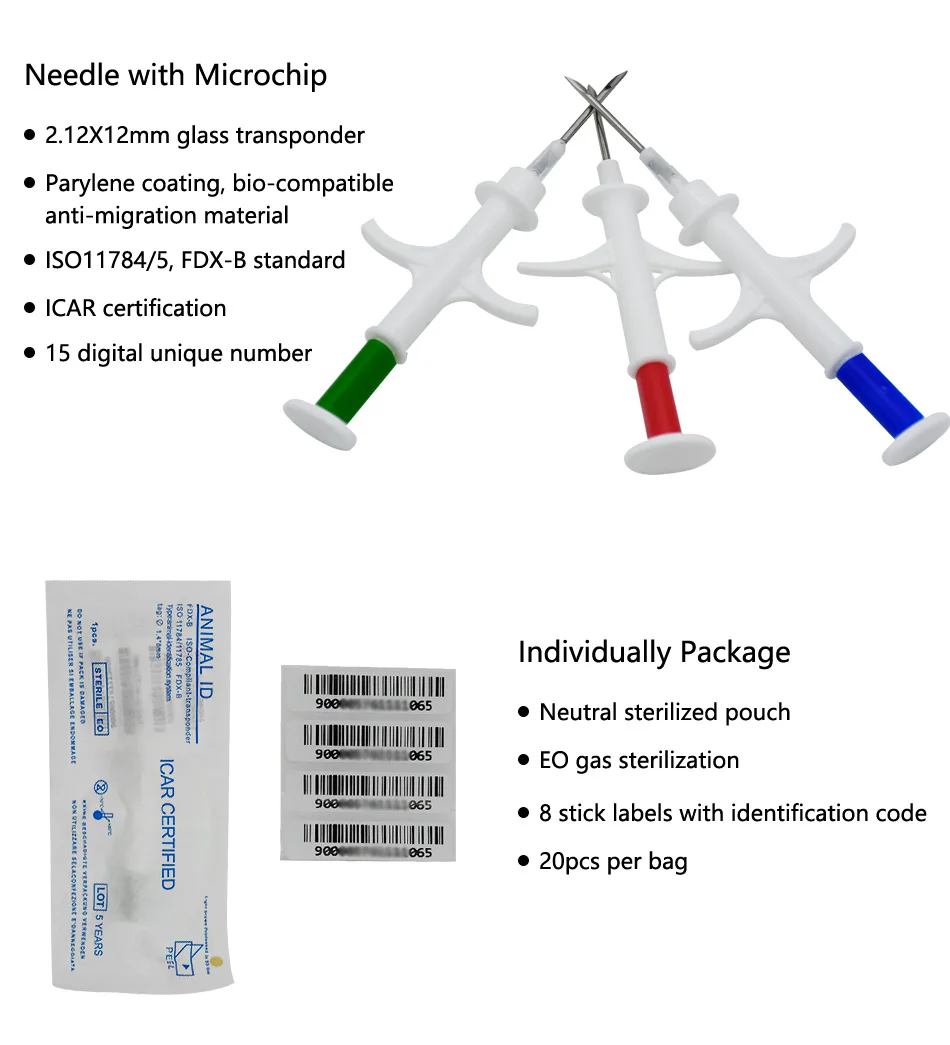 200 шт./лот 134,2 кГц ISO FDX-B животных, собак 2,12*12 мм ПЭТ микрочипы шприц-транспондер животного Id имплантируемые шприц для впрыскивания
