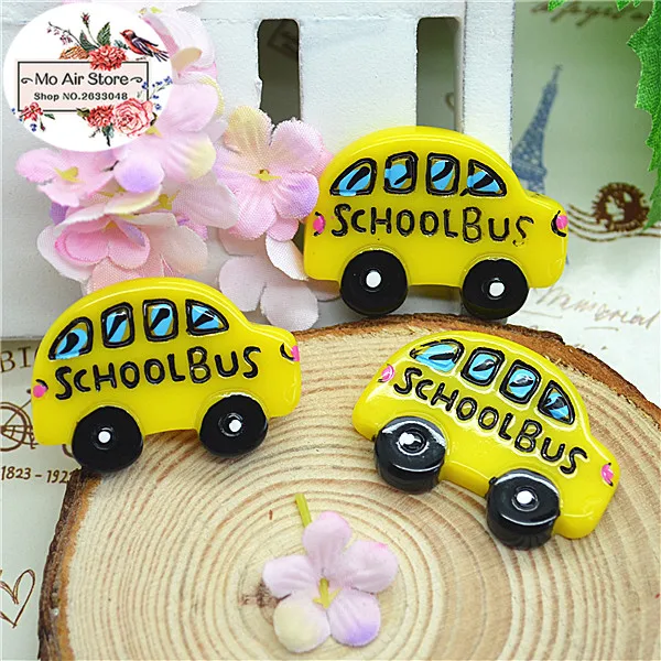 

10pcs Resin kawaii yellow school bus flat back Cabochon Art Supply Decoration Charm Craft DIY 22x31mm