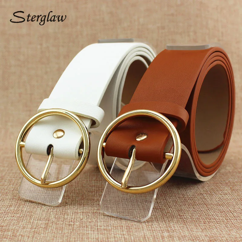 Classic Round Buckle Ladies Wide Belt Women Casual Leather Belts For Jeans