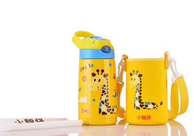 400 мл Детские вакуумные фляги, бутылка для воды с соломинкой, сумка для рук, детский чайник для сухого молока, 316 термос из нержавеющей стали, кружки с соломинкой - Цвет: yellow with bag