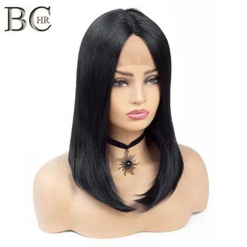 

BCHR Natural Black 13*4 Lace Front Synthetic Wig for Black Women Side Part #1 Black Lace Wig Heat Resistant Hair