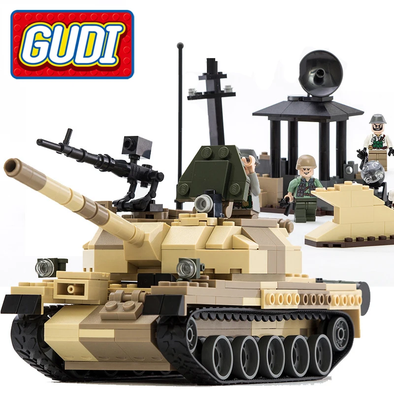 600019A 372Pcs GUDI Military War Weapon Armed T 62 Tanks Building Blocks Enlighten Figure Toys For