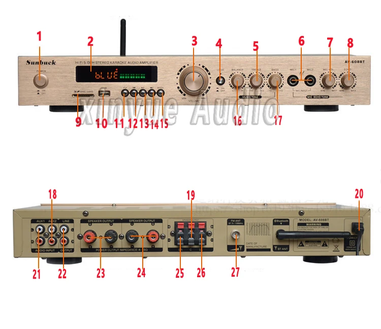 Breeze audio sunbuck AV-608BT HiFi 5,0 Bluetooth усилитель светодиодный дисплей usb SD FM радио дистанционное управление Домашний кинотеатр усилитель