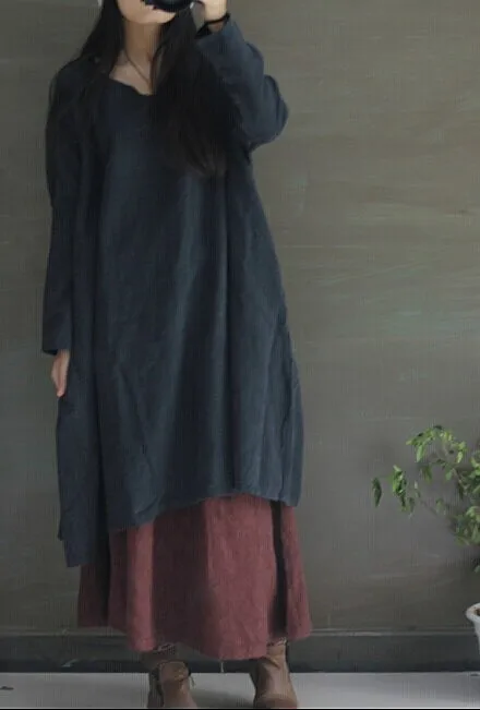 

Spring 2018 new sense texture retro nostalgia ultra-loose linen dress