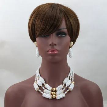

Pretty White African Beads Jewelry Set Women Costume Wedding Party Jewellery Set Crystal Necklace Set Free Shipping ALJ514