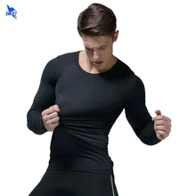 Новая Осенняя быстросохнущая дышащая сжатия рубашки мужской, с длинными рукавами футболка эластичный Фитнес Костюмы для бега, кроссфита, сплошные Топы