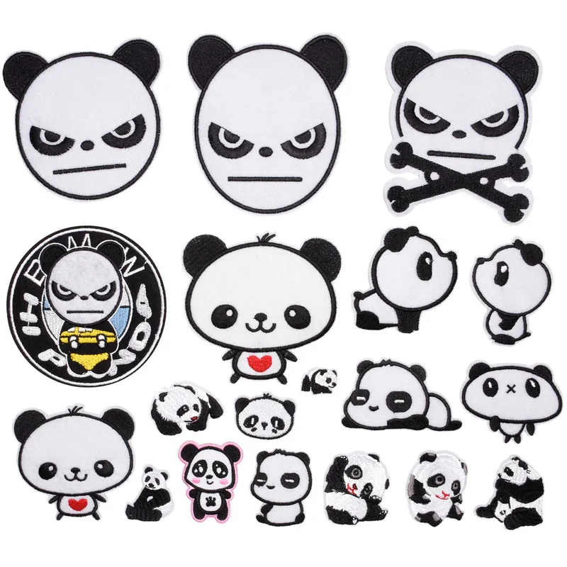 

100pcs/lot Cartoon Panda Animal Embroidery Patches Black White for Clothing Bag Decorative Applique Iron on Heat Transfer