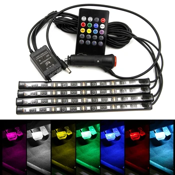 

12V Car Interior RGB 5050 LED Strip Multi-colour RGB Light Remote Control Atmosphere Decor Light with Music Mode Remote Control