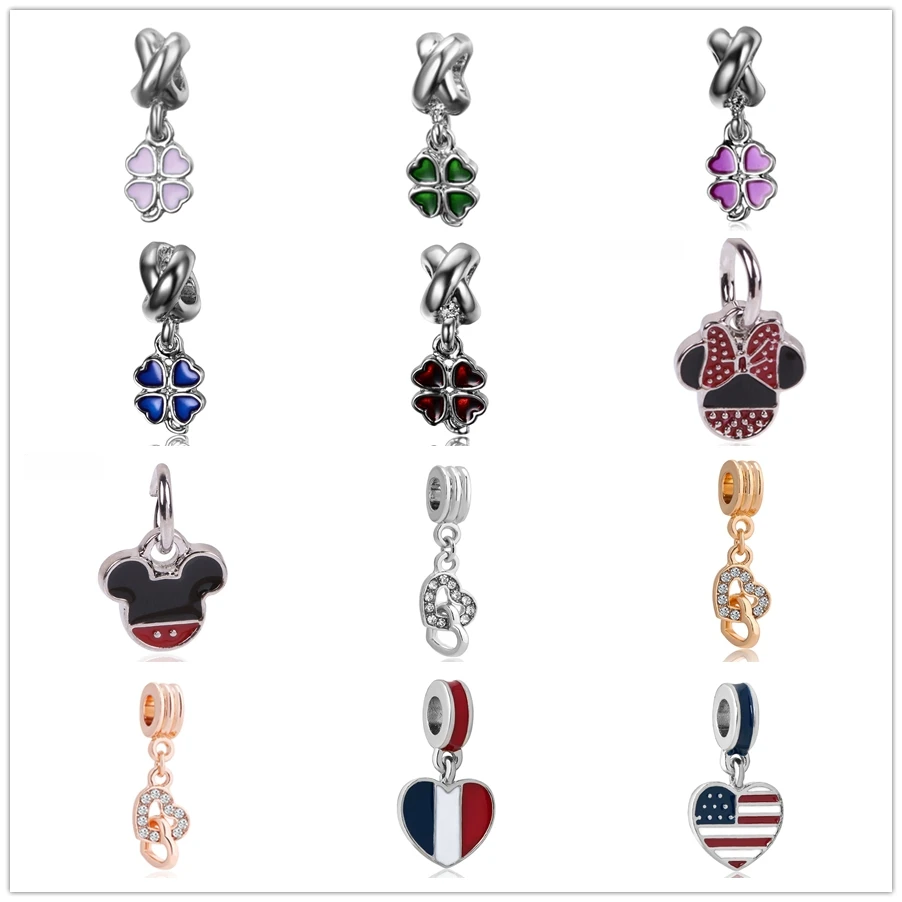Neastamor Lucky Clover подвеска Микки Маус Сплав Бусины Подвески подходят Pandora Браслеты Из