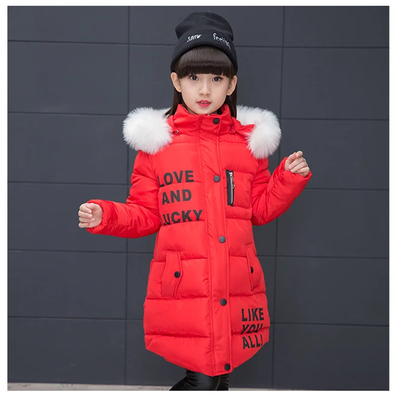 2017 down jacket for girl winter kids hooded long section jacket children clothes warm parka outerwear snowsuit (7)
