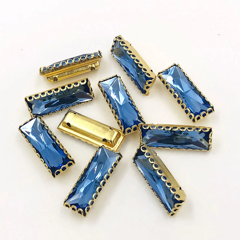 Золотая базовая форма Кружева когти стеклянные стразы прямоугольная прямая полоса с плоским основанием пришить стразы для одежды - Цвет: Light blue