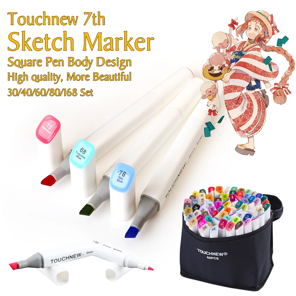 

TOUCHNEW 7th 30 40 60 80 Colors Artist Dual Head Art Marker Set Sketch Marker Pen For Designers Drawing Manga Art Supplie