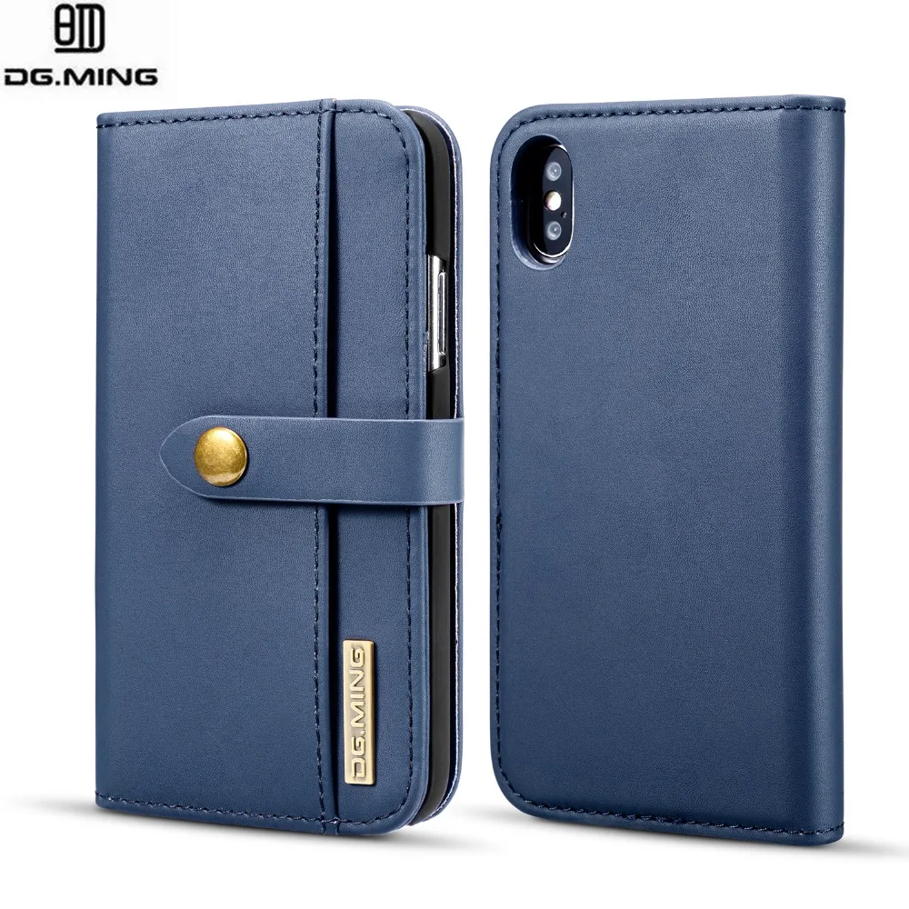 

DG.MING luxury Metal buckle Separable 2 in 1 Card Slot Wallet Magnet Cover Genuine Leather Phone Case For iPhone X XS