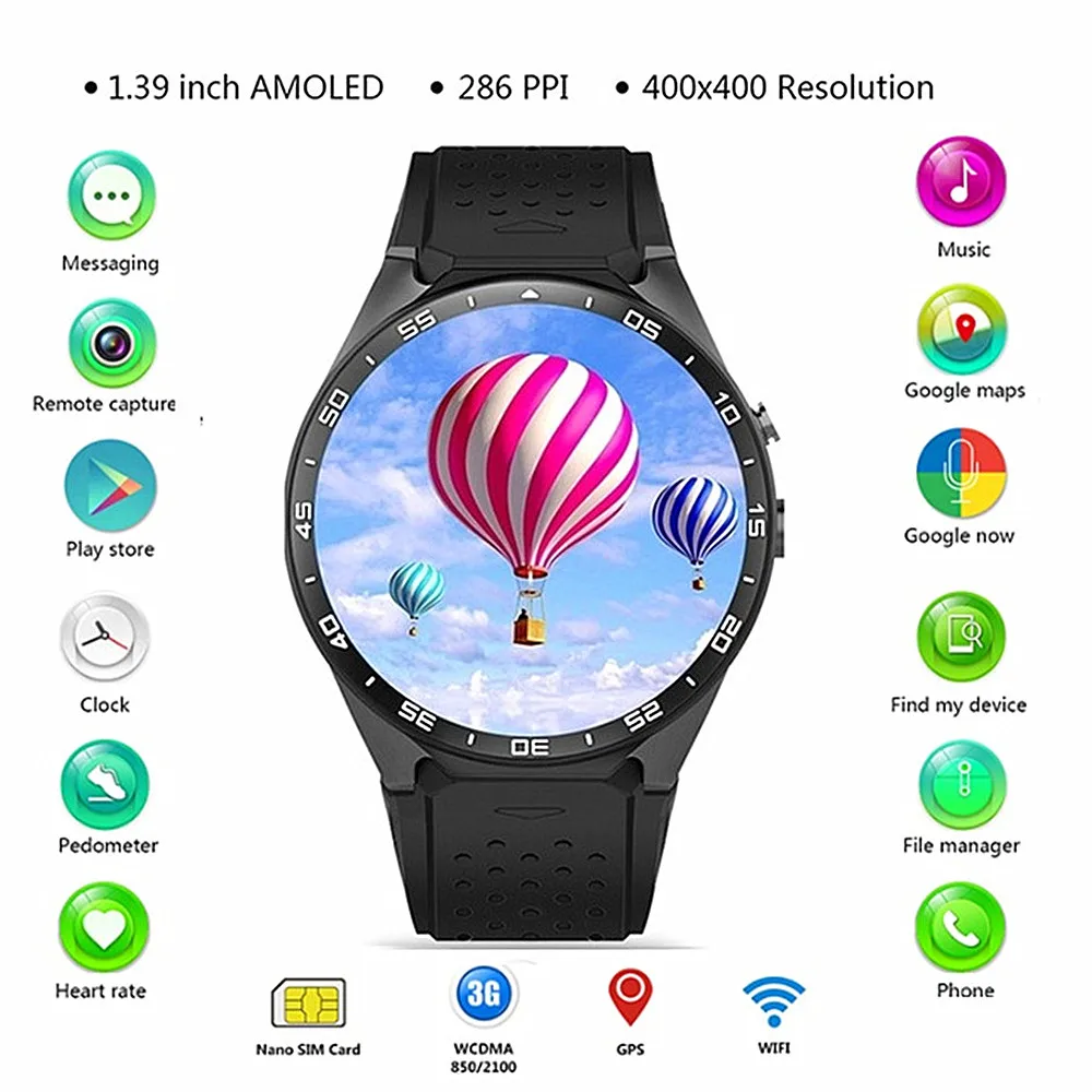 

3G Smartwatch WIFI GPS Bluetooth Smart watch 1.39'' Screen Pedometer Smart Watch Men 1.3GHz 1GB RAM 2.0MP Camera for Android IOS