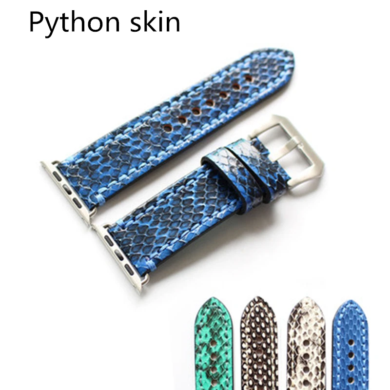 

TJP Top Quality Green Gray Blue Genuine leather Python skin 38mm 42mm Apple Watch bands iwatch Strap Bracelet With Adapter