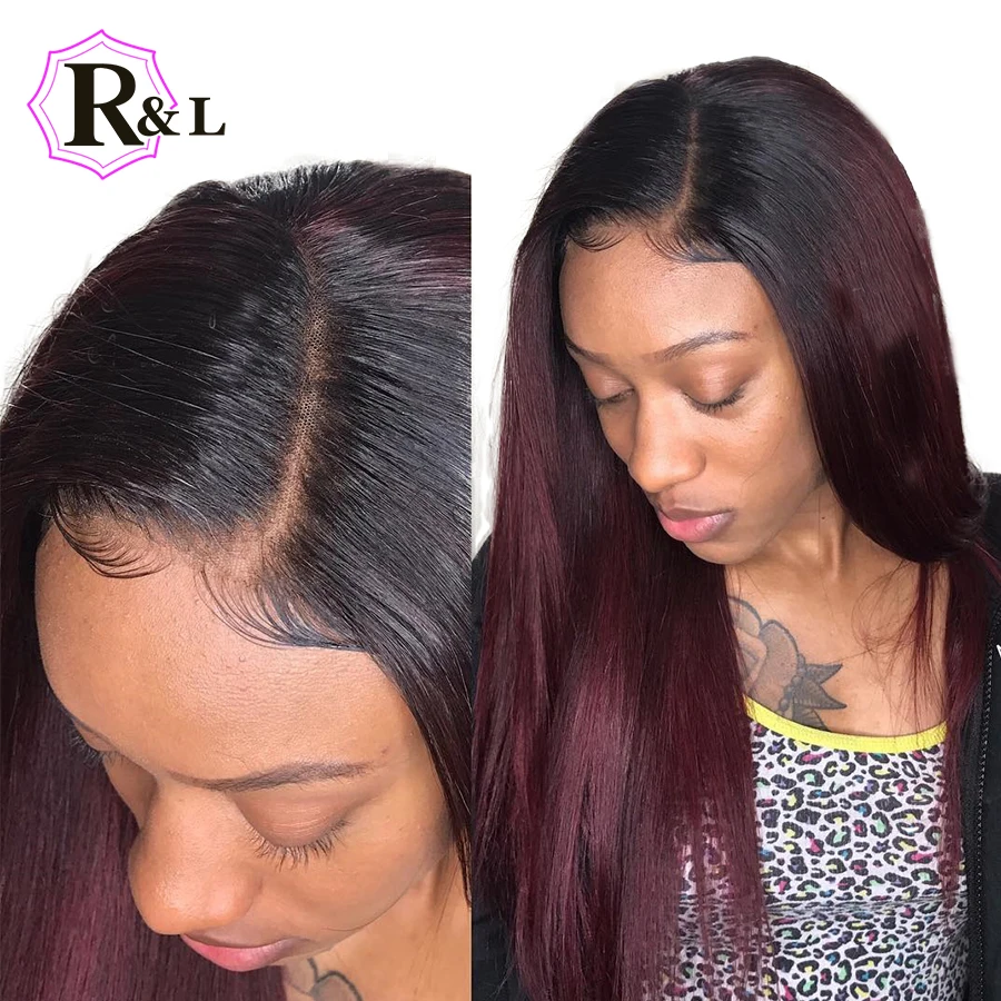 

RULINDA Ombre Color T1B/Burgundy Lace Front Human Hair Wigs With Baby Hair 13*4 C Part Straight Brazilian Remy Hair Ombre Wigs