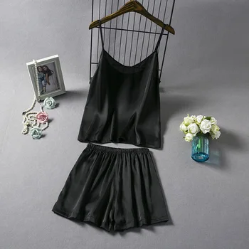 

Spaghetti Straps Lace Women Pajama Set V-Neck Sexy Female Summer Pijamas SetsLeisure Soft Solid Sleepwear Nightdress