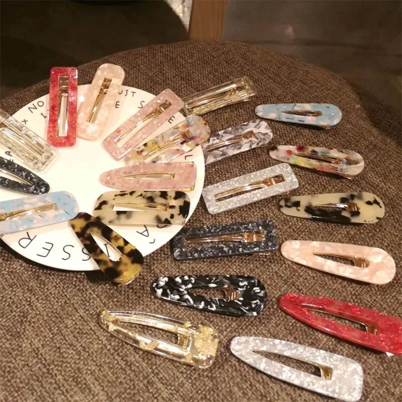 

Japanese Style Women Hair Clip Duckbill Type Color Hair Clip Marble Textured Printed Hairgrips Geometric Shape Hair Accessories
