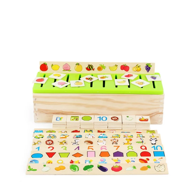 88pcs/Lot Wooden Matching Classification Box Toy Children Early Education Puzzle Digital Fruit Character Cognitive Toy Gift
